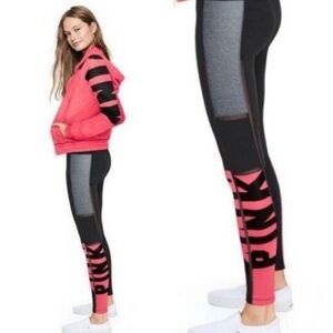 NWT PINK Victoria's Secret bonded high waisted pink and black leggings